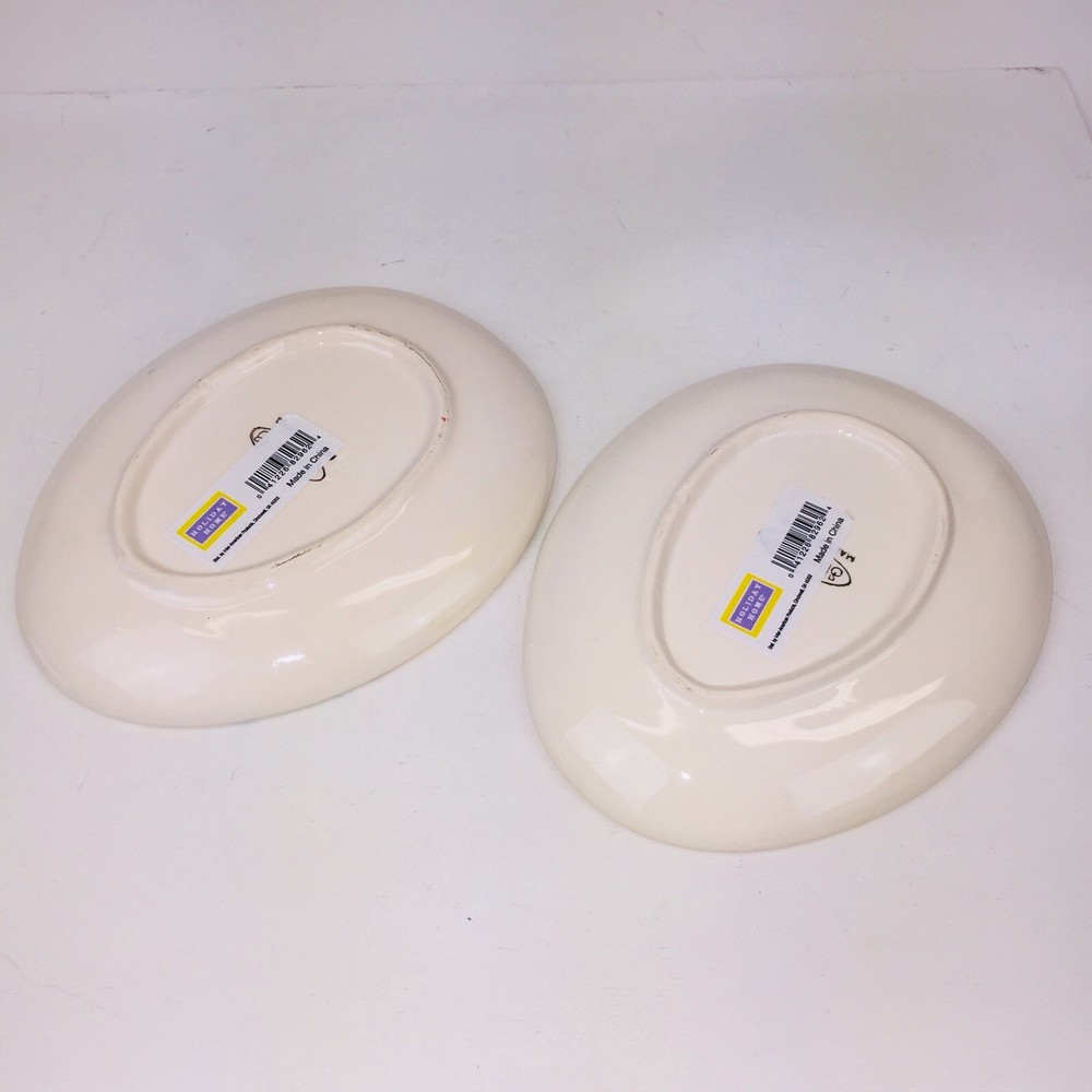 Set/2 STUDIO 33 Egg Shapred Dessert Plates Ceramic Easter Spring New 6.5X5"