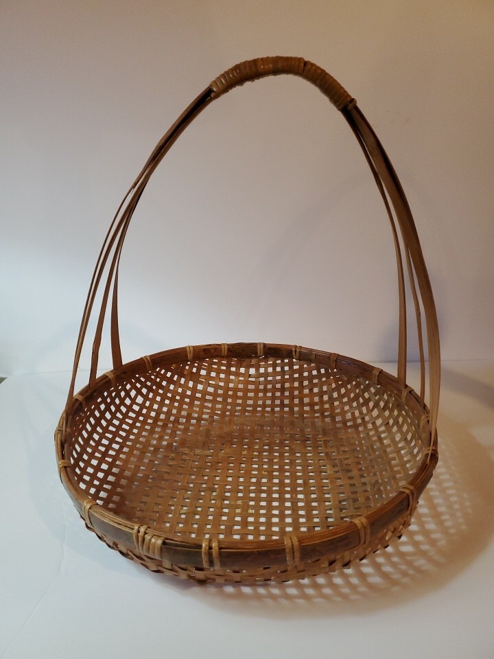 Woven Wicker Reed Gathering Basket Large Fixed Handle