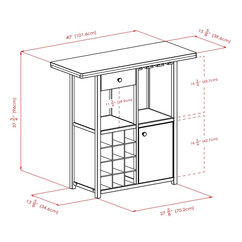 Winsome Macon Transitional Solid Wood Home Wine Bar in Espresso