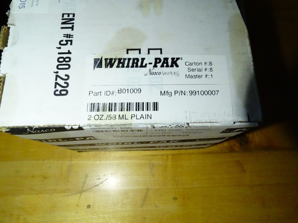 Whirl-Pak B01009 2 oz 58 ml Sampling Bag Quantity 500 Box
