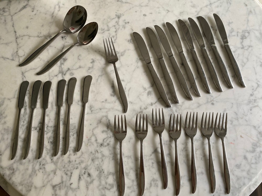Mid Century Flatware - Stainless Japan - Linmark  24 pieces curve pattern