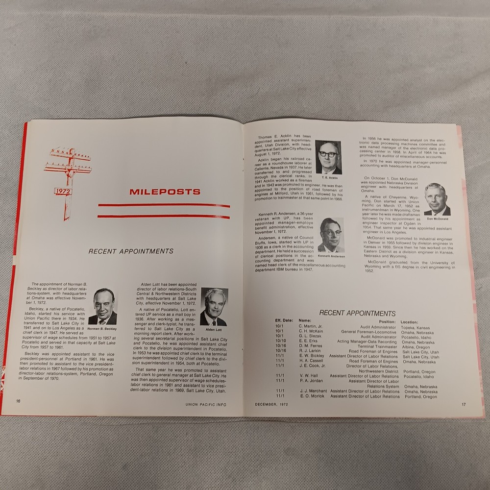 Union Pacific Railroad Info Magazine December 1972