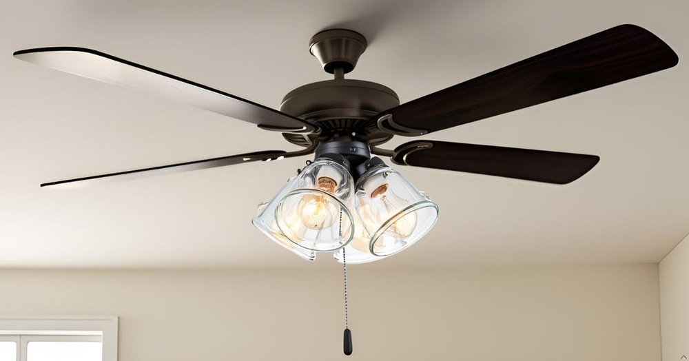 22017-1, Four-Light Ceiling Fan Light Kit with Pull Chain, Matte Black Finish wi
