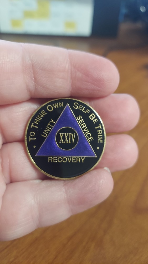 Alcoholics Anonymous AA 24 Years XXIV HOW Front Back Enamel Coin Token