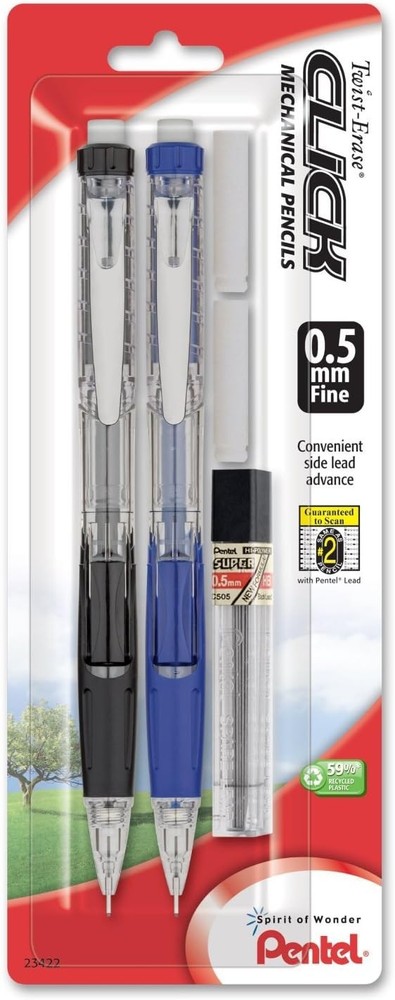Twist-Erase Cli Mechanical Pencil,Assorted s, 2 Eraser
