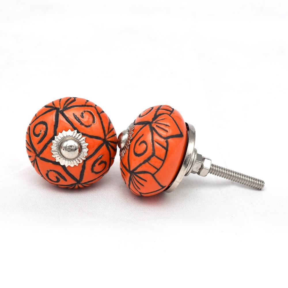 Emboss Orange Color Ceramic Knobs Handpainted Kitchen Cabinet Drawer Pulls