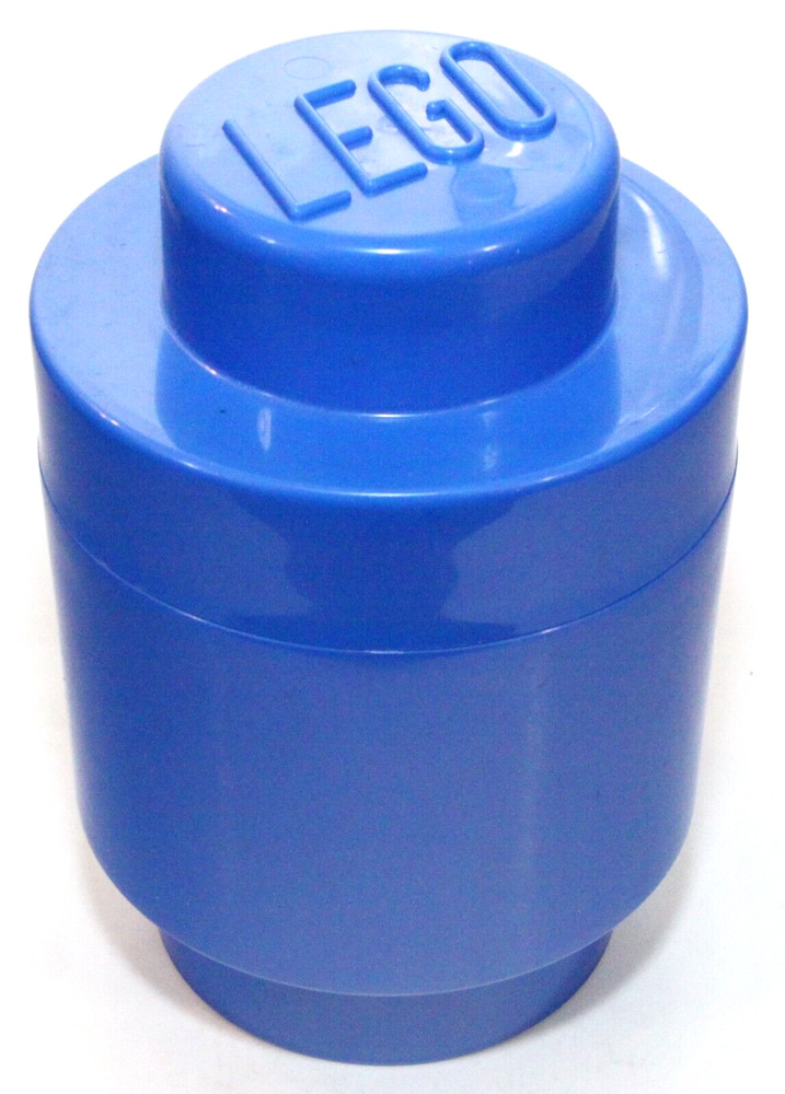 Lego Storage Box with Lid Blue Round 1 Stud 7.5" Tall x 5" Diam. 2012 Stackable