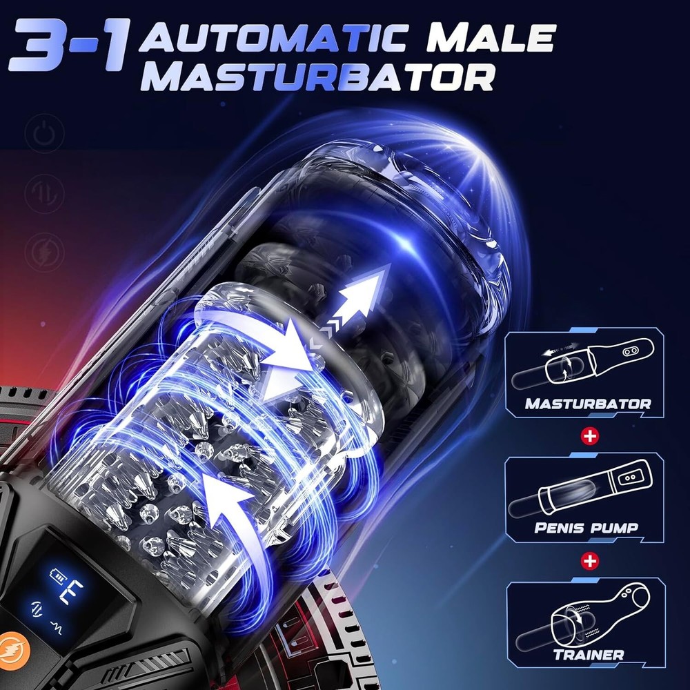 Male Masturbators Automatic Handsfree Thrusting Rotating Stroker Lubricants Cup