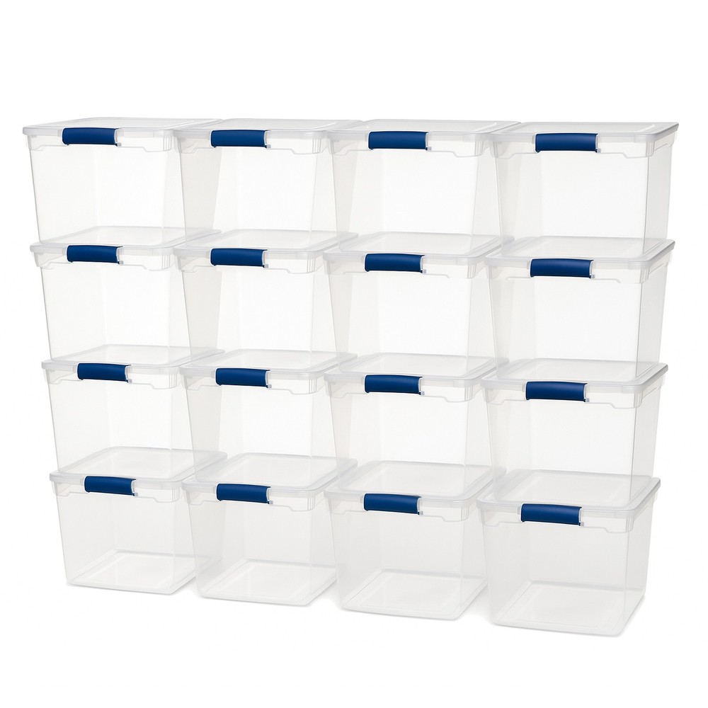 Homz 31 Quart Heavy Duty Clear Plastic Stackable Storage Containers, 16 Pack