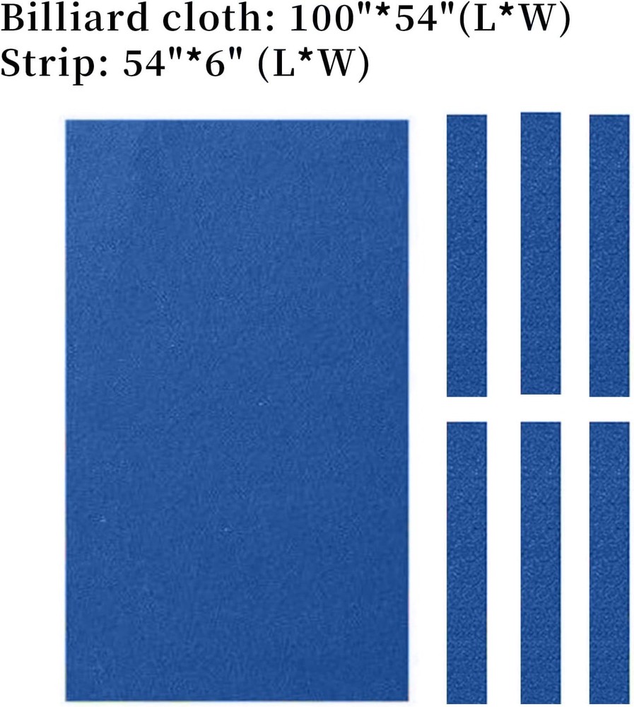 8' Pool Table Felt w/ 6 Cloth Strips, Pre Cut Billiard Blue
