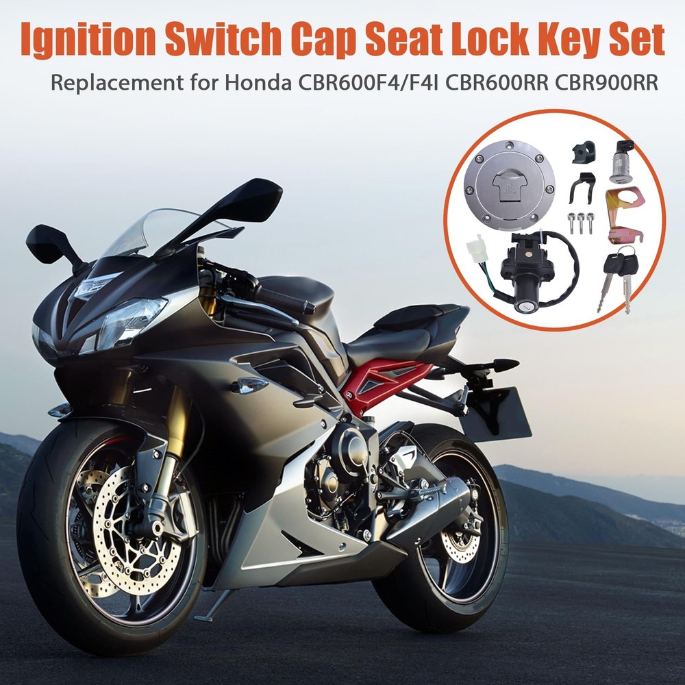 labwork Ignition Switch Fuel Cap Seat Lock Key Set Replacement Silver, Black