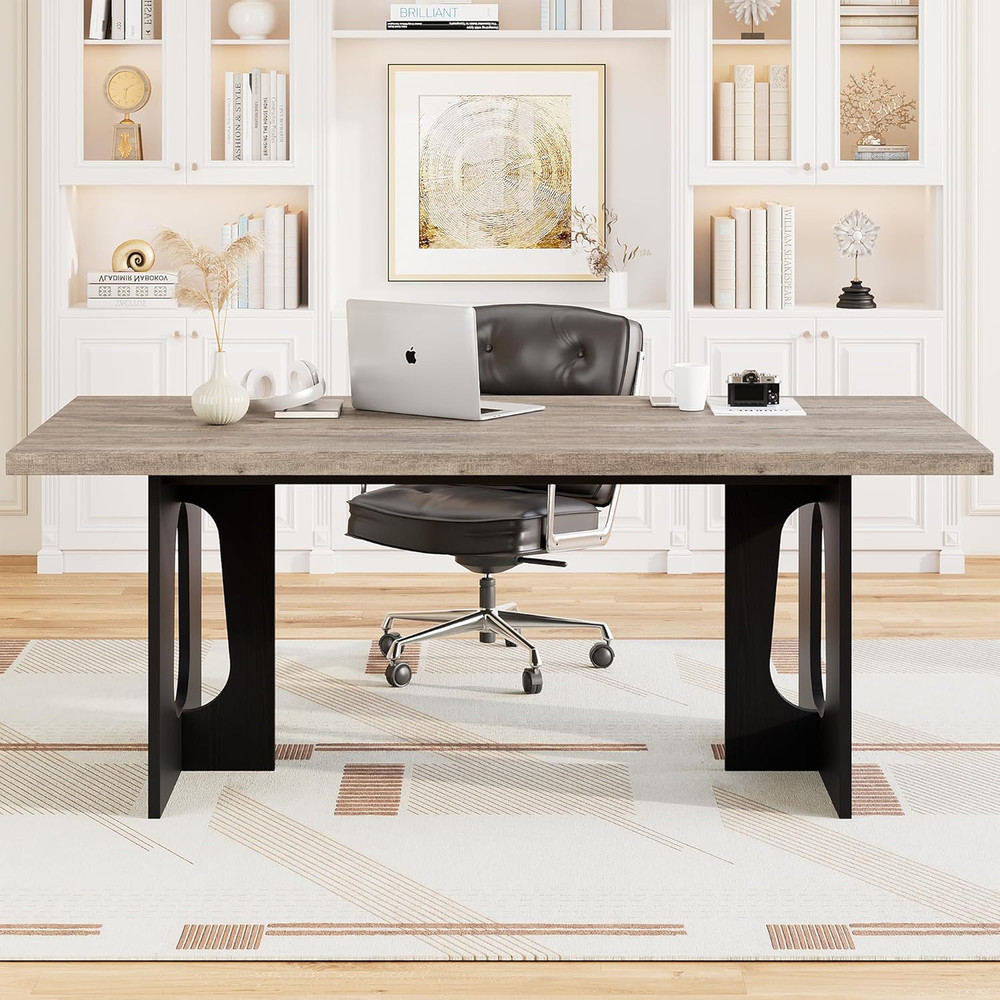 Stylish 71" Grey & Black Dining Table for 6-10 - Heavy Duty Design