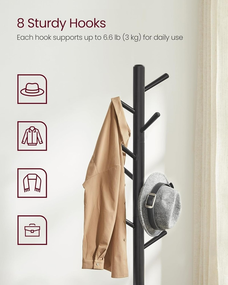 Elegant Solid Wood Coat Rack with 8 Hooks - Adjustable Height & Space-Saving