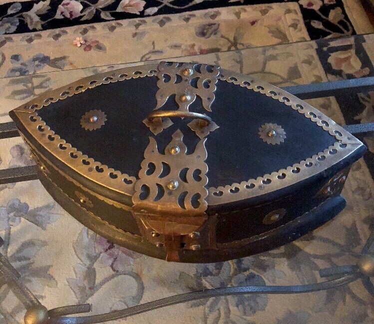 Unique Antique Wood & Brass Lock Trunk