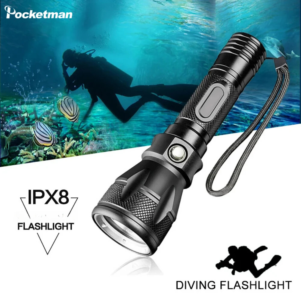 Powerful LED Diving Flashlight IPX8 Dive Lantern Underwater Torch Lighting