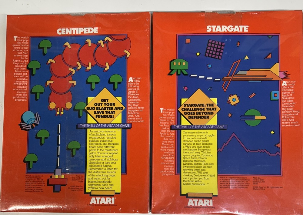 ATARI Stargate & Centipede For Apple II New in Pkg