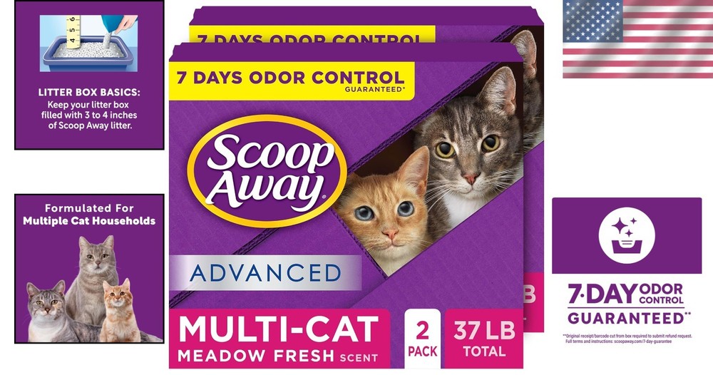Odor-Control Clumping Cat Litter, Meadow Fresh Scent, 2-Pack