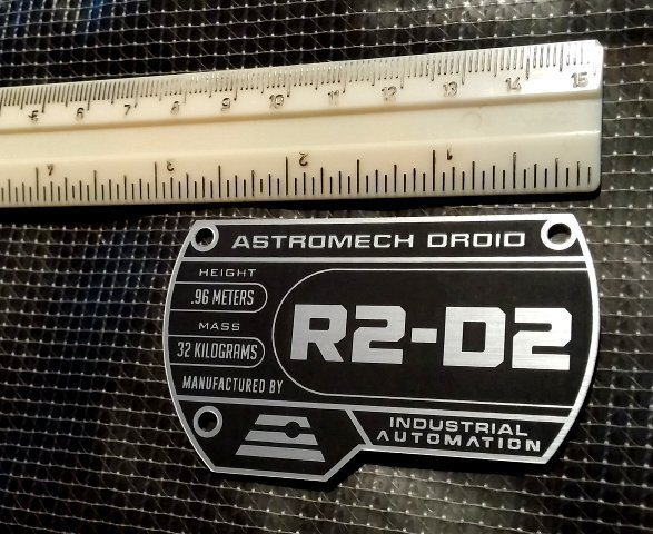 CUSTOM R2-D2 SPECIFICATIONS DATA PLATE PROP STAR WARS DROID SERIAL