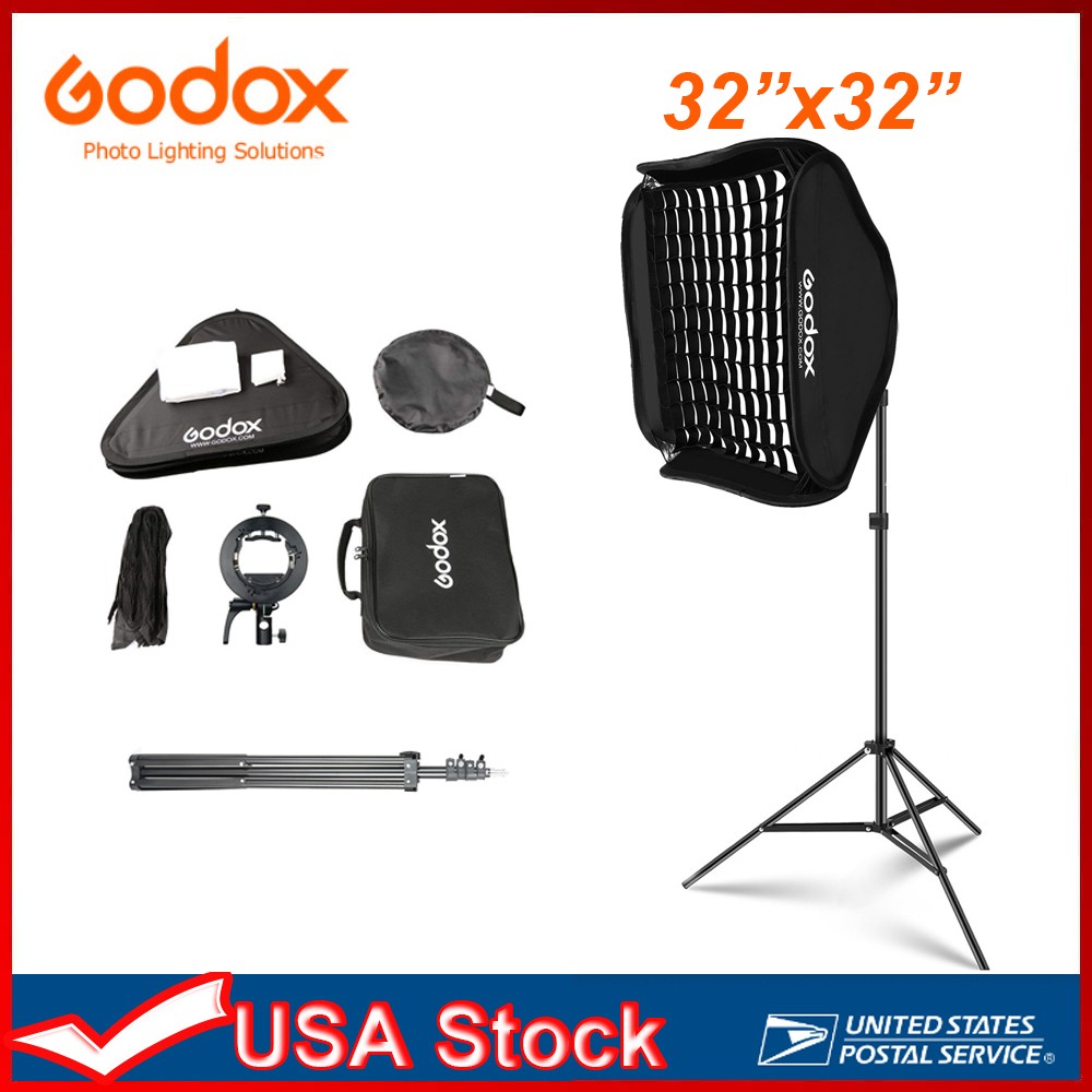 Godox 80X80cm Foldable Flash Grid Softbox,S2 Bracket+light stand for flash light