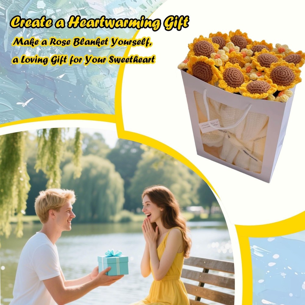 Blanket Kit Sunflower Beginner with Step by Step Instruction Tutorial Easy