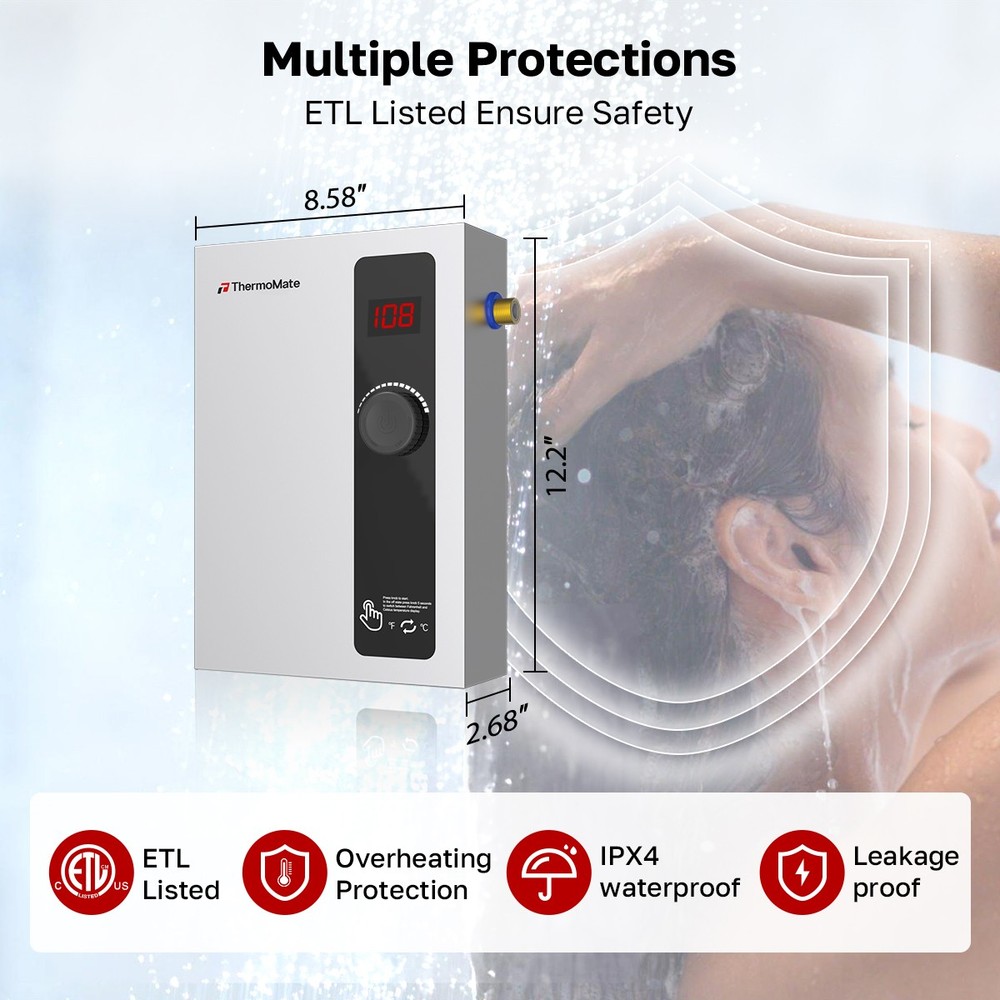 Tankless Electric Water Heater 14kW 18kW 27kW Compact for Whole House 1-3 Shower
