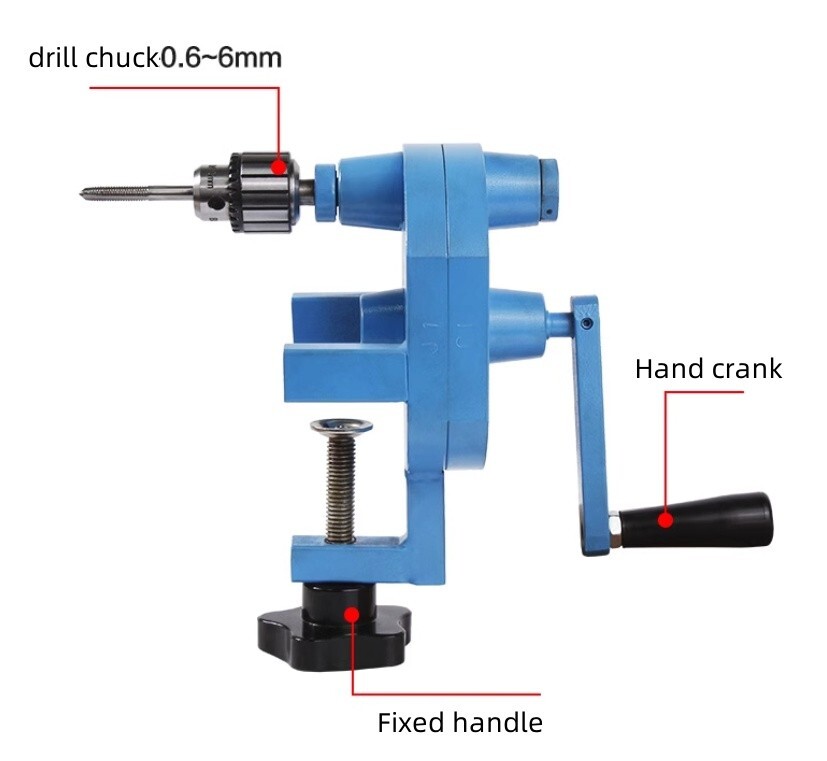 Manual tapping machine includes chuck and hand cranked tapping machine