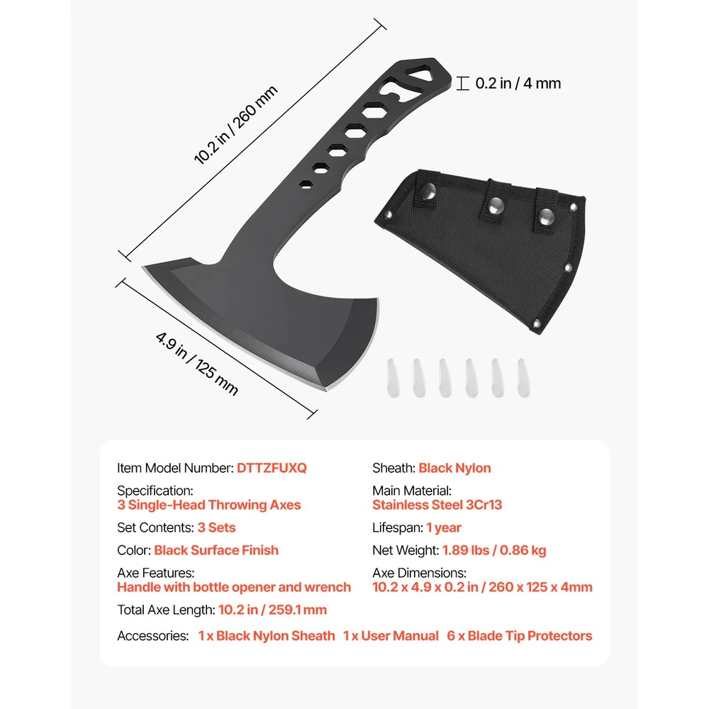 VEVOR 3-Piece Throwing Axes Set – Tomahawks w/ Multi-Function Handle, Wrench, Bo