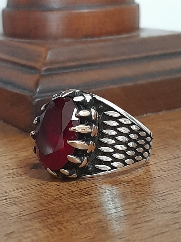 Men 925 Silver Ring Solitaire Ruby Spinel Ring Man Sterling $