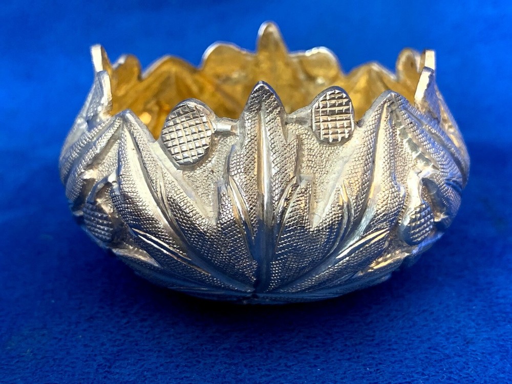 Vintage Repousse Silver Salt Cellar Gold Washed Interior