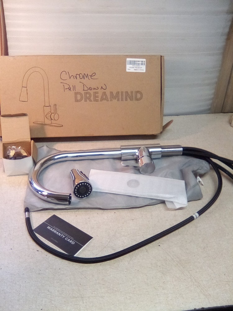 Dreamind Kitchen Faucet Chrome W/ Pull Down Sprayer, 3 Function High Arc Single