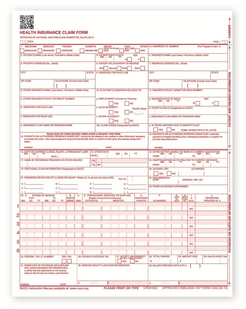New CMS-1500 02/12 Claim Form (50 forms)