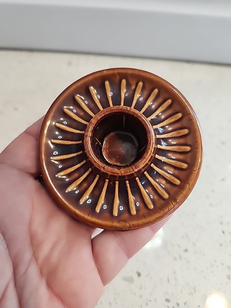 Vintage Stoneware Candle Holder Pair Brown
