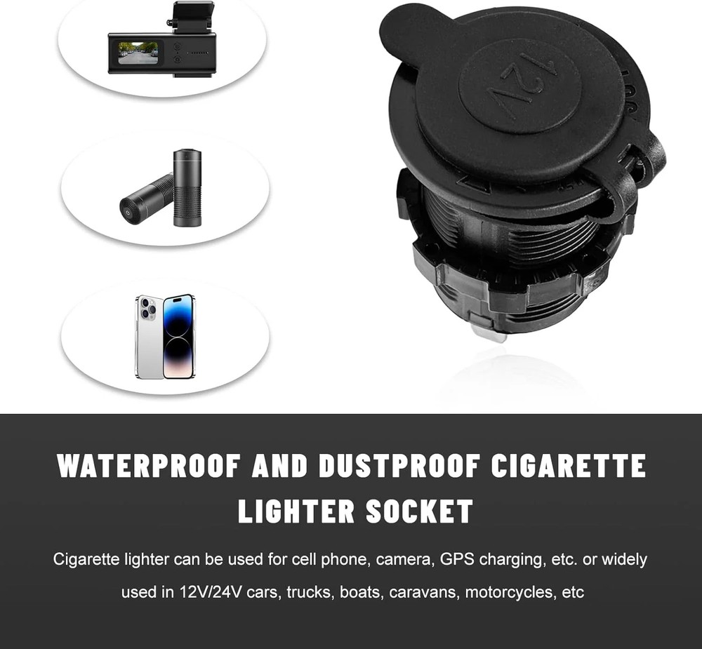 12V Car Cigarette Lighter Socket, Waterproof Plug Power Outlet Replacement, US