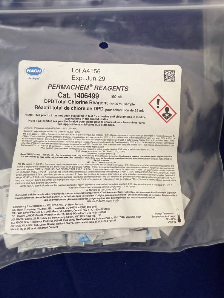 Hach DPD Total Chloride Regent Powder Pillows - 25ml Sample Pk100