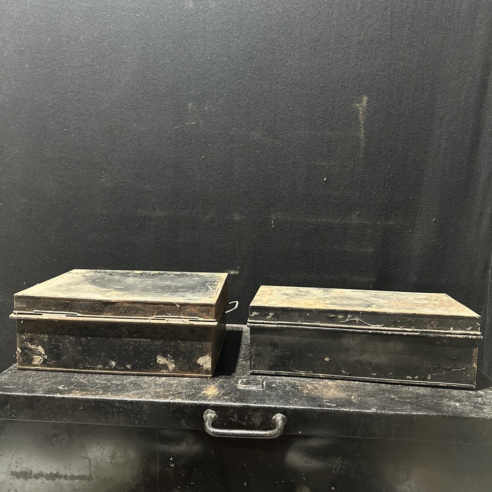 Vintage Deed Box / Metal Safe Tins X 2