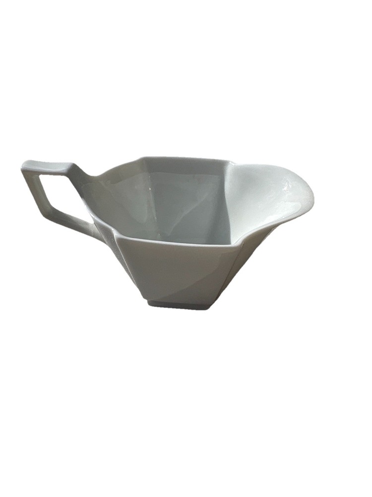 Modern White Porcelain Creamer Geometric Angular Minimalist 4”
