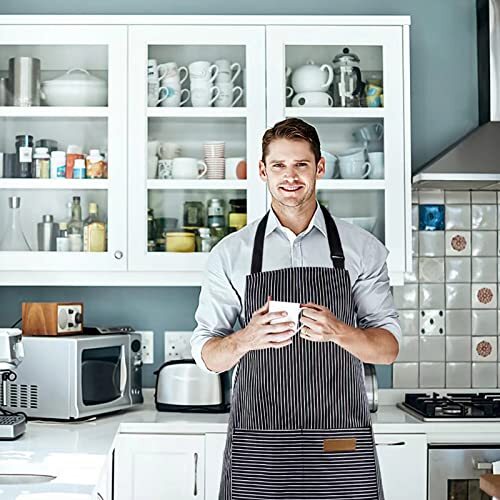2 Pack Apron, Cotton Cooking Kitchen Aprons, Adjustable Bib Apron with 2