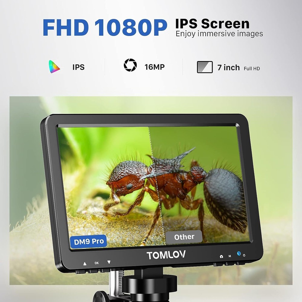 TOMLOV DM9 Pro 7" HDMI LCD Digital Microscope Camera 1200X Coin Microscope 16MP