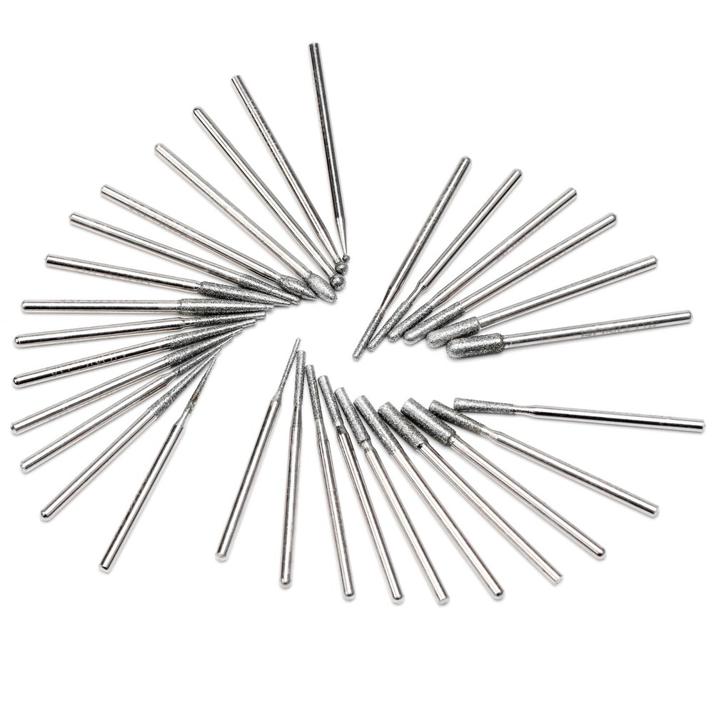 30Pcs Diamond Grinding Bits Set Stone Carving Tools 3/32" Shank for Nail Drill