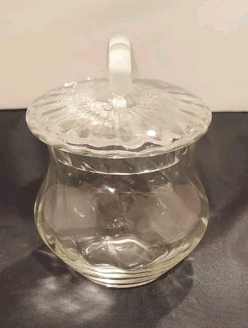 Fine Glass Sugar Bowl Frosted Shell/ Wave Handle