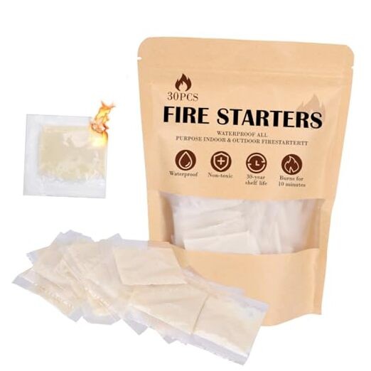 (30 Pcs/Bag) Waterproof Fire Starters for Campfires & Fireplace -Quick Light