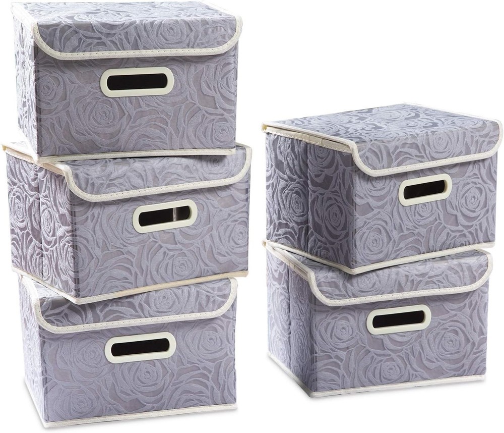 Stackable Storage Boxes W/ Lids [5-Pack] Fabric Decorative Storage Bins Cubes