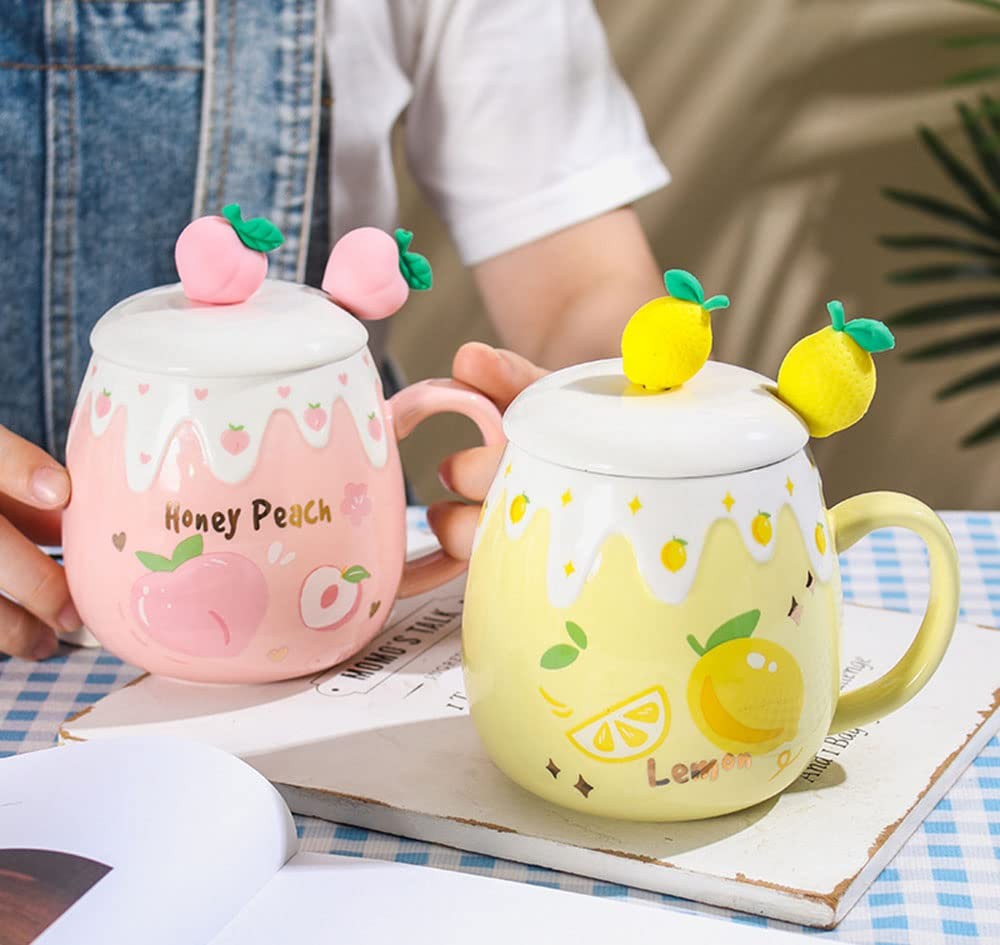 Ceramic Mug Lemon Coffee Cup Water Cup with Lid and Spoon