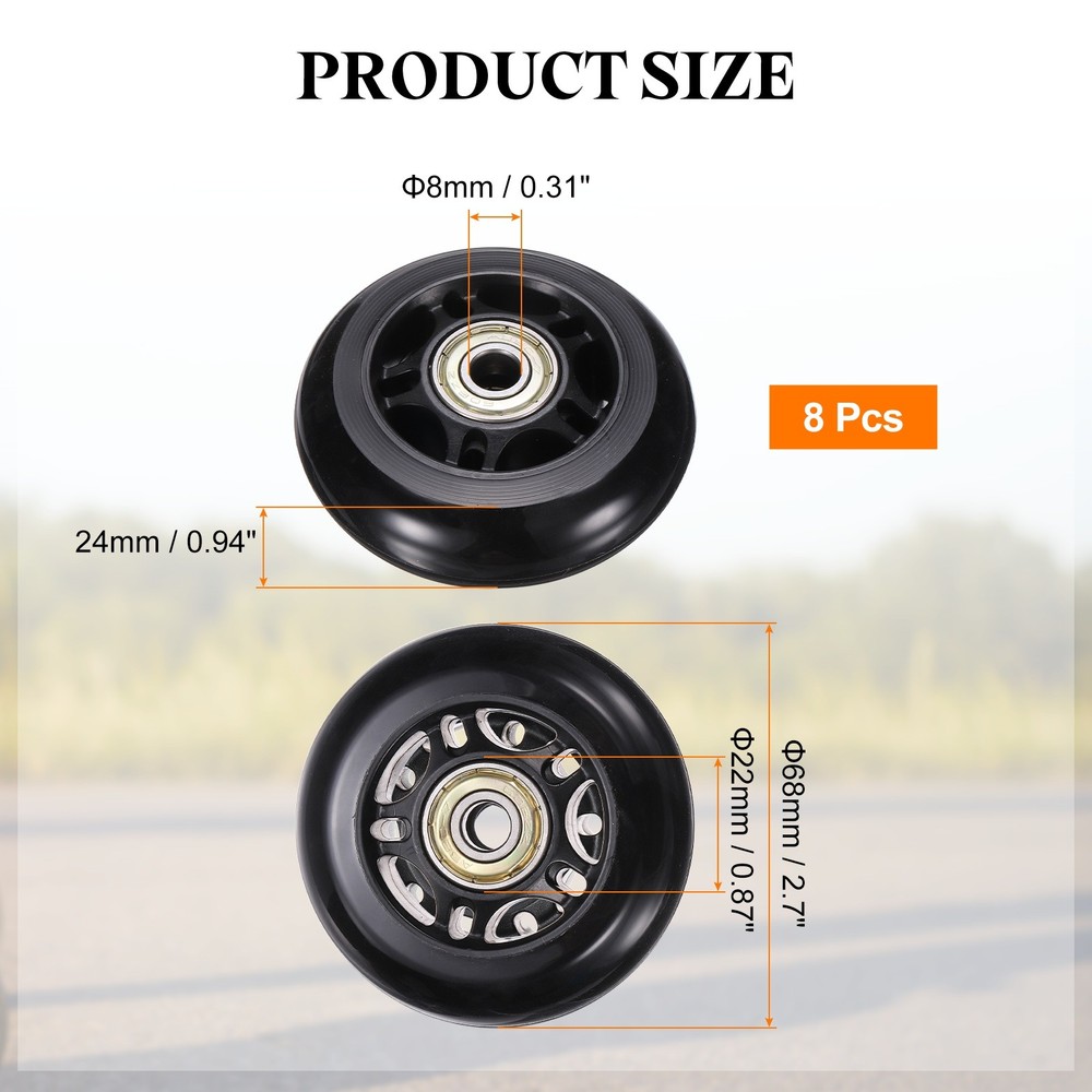 Inline Skate Wheels with Bearings, Roller Skate Wheel (68mm, 8Pack, Black)