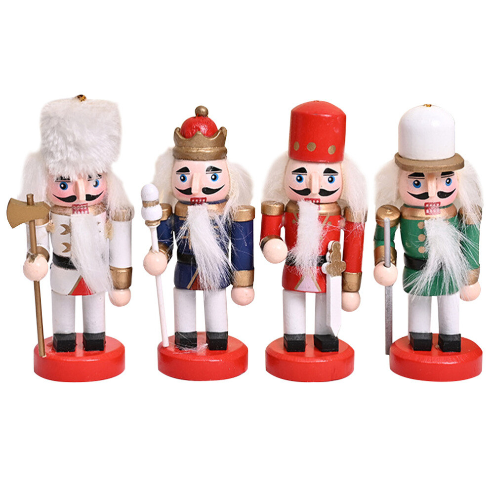 4pcs Wooden Nutcracker Holiday Nutcracker Figures Christmas Decorations