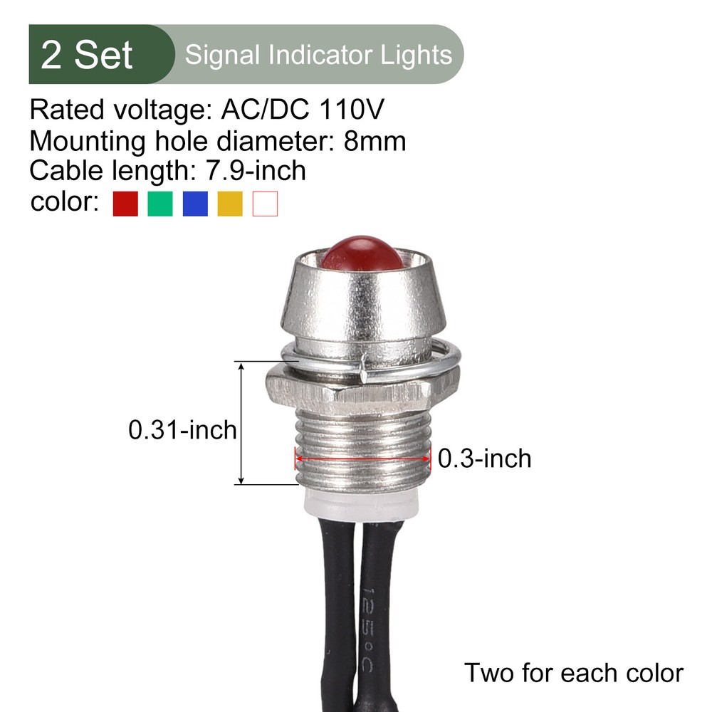 10 x LED Indicator Light Panel Mount Metal Shell Easy Connection AC/DC 110V 8mm