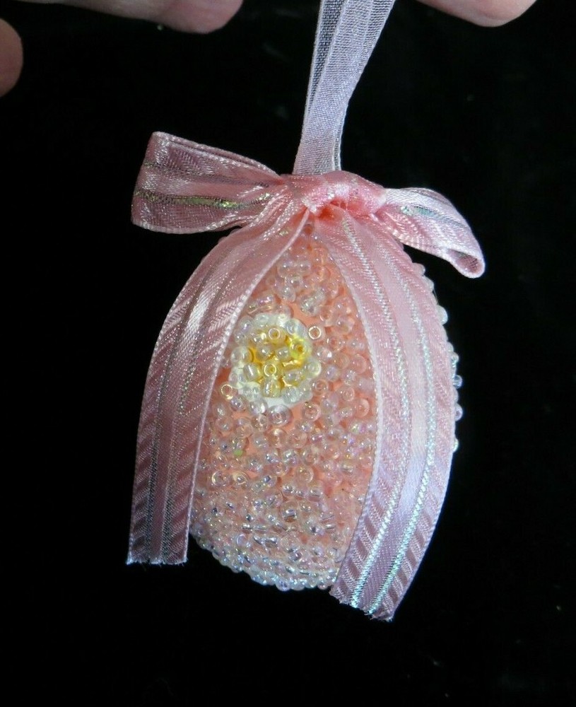 Easter Ornament -- Beaded Pink Egg