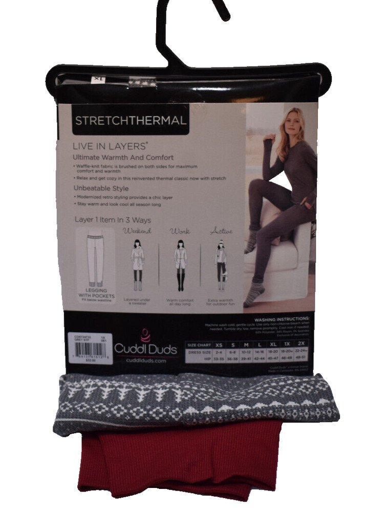 Cuddl Duds Stretch Thermal Base Layer Legging With Pockets Size 1 X New! NWT