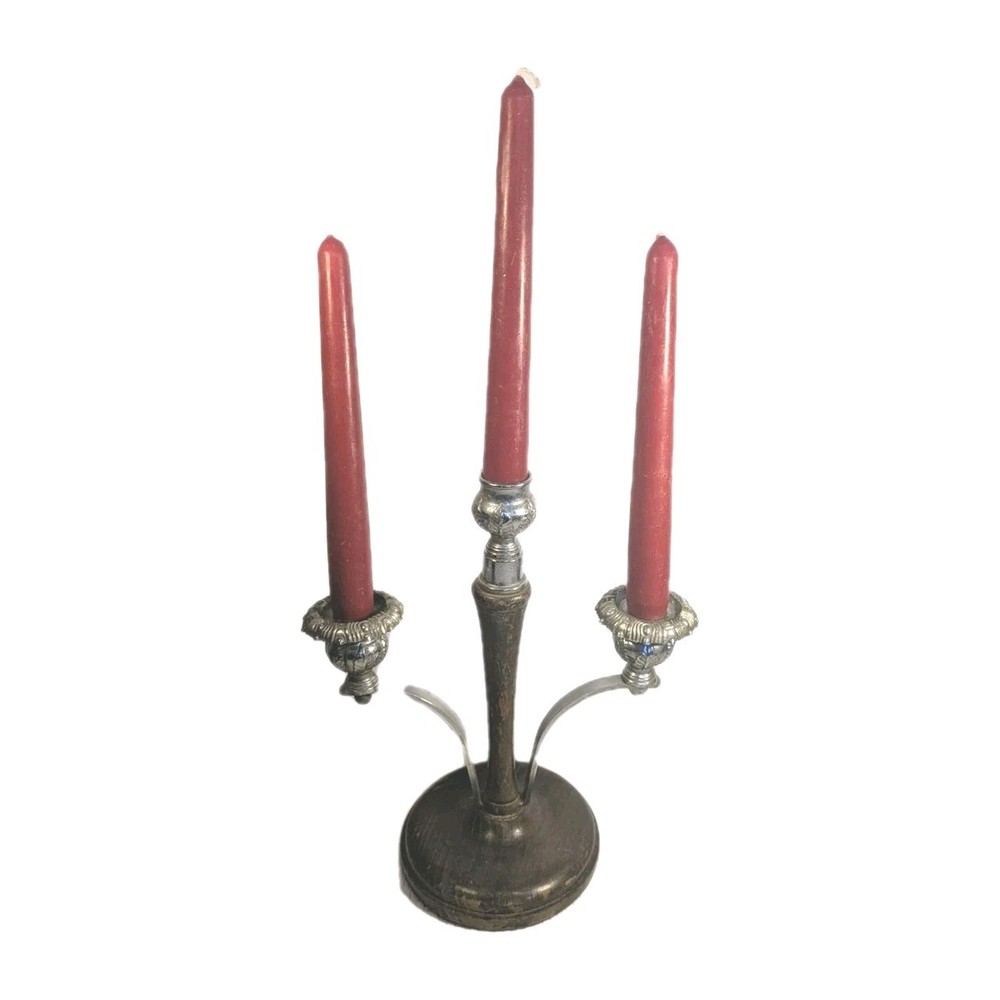 Vintage 3 Branch Candelabra Table Centrepiece With Red Candles