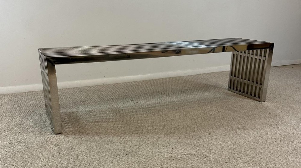 Mid-Century Modern Chrome Slatted Bench